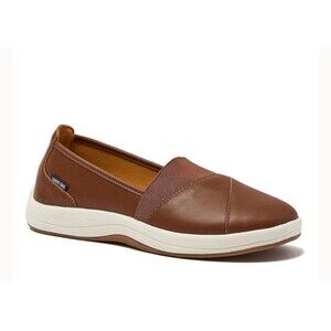 LANDS’ END Leather Slip On Walking Shoes Women's Size 8 Caramel Brown NEW Basic